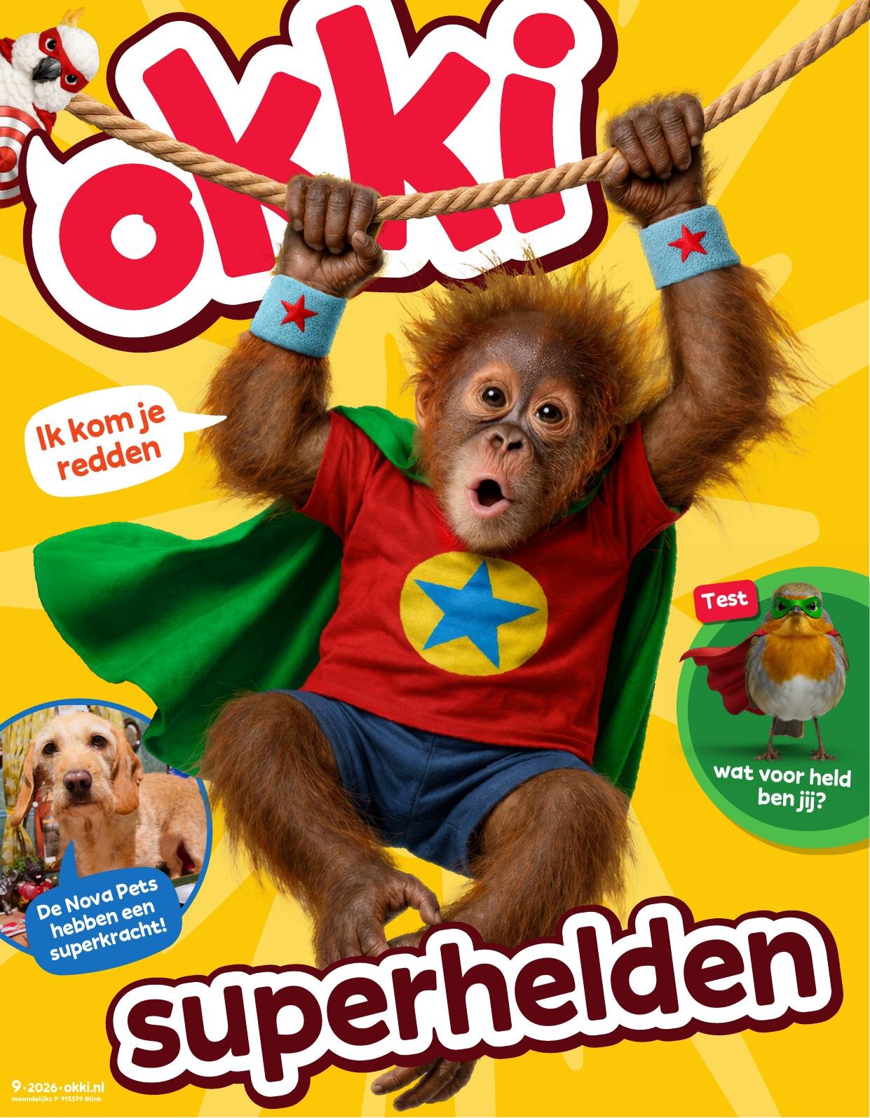 OKKI cover — Superhelden, with a superhero orangutan and a Nova Pets inset